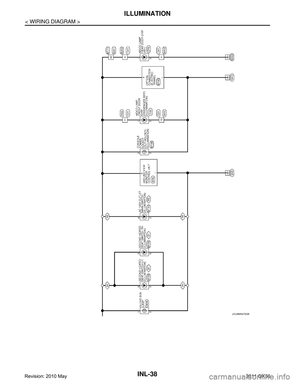 INFINITI QX56 2011  Factory Service Manual 
INL-38
< WIRING DIAGRAM >
ILLUMINATION
JCLWM5475GB
Revision: 2010 May2011 QX56  