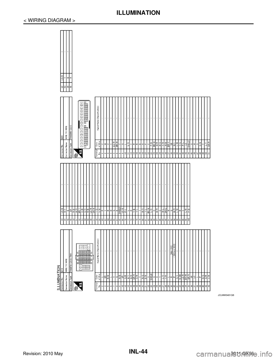 INFINITI QX56 2011  Factory Service Manual 
INL-44
< WIRING DIAGRAM >
ILLUMINATION
JCLWM5481GB
Revision: 2010 May2011 QX56  