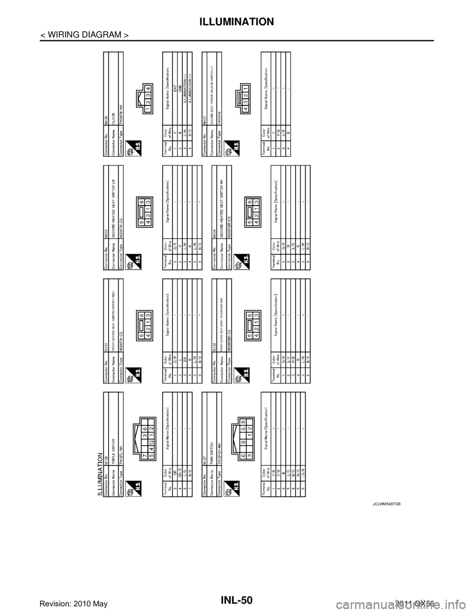 INFINITI QX56 2011  Factory Service Manual 
INL-50
< WIRING DIAGRAM >
ILLUMINATION
JCLWM5487GB
Revision: 2010 May2011 QX56  