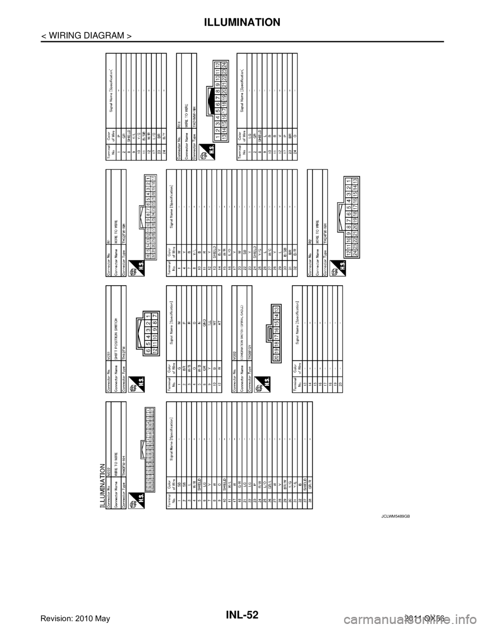 INFINITI QX56 2011  Factory Service Manual 
INL-52
< WIRING DIAGRAM >
ILLUMINATION
JCLWM5489GB
Revision: 2010 May2011 QX56  