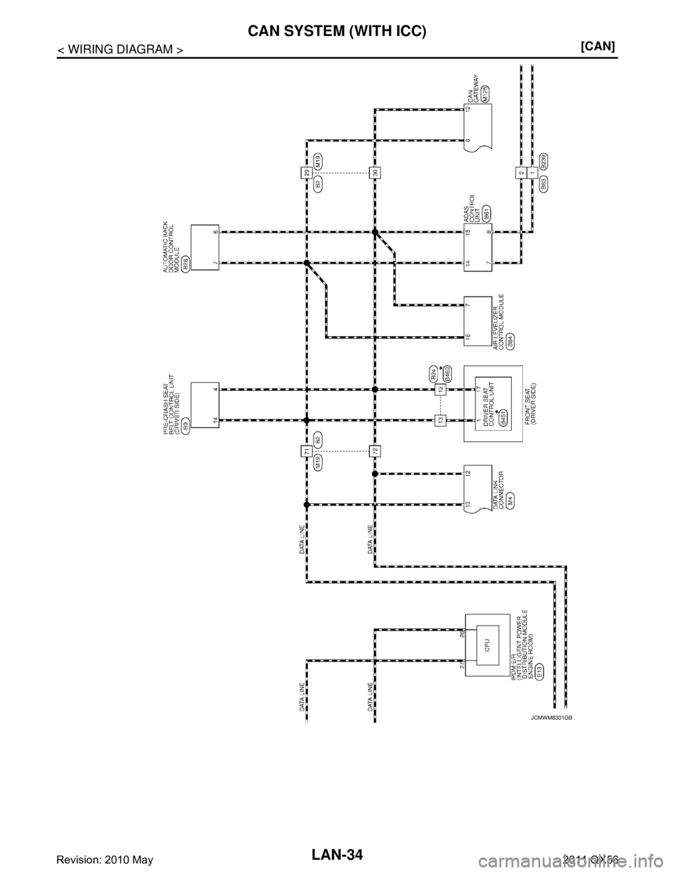 INFINITI QX56 2011  Factory Service Manual 
LAN-34
< WIRING DIAGRAM >[CAN]
CAN SYSTEM (WITH ICC)
JCMWM8301GB
Revision: 2010 May2011 QX56  