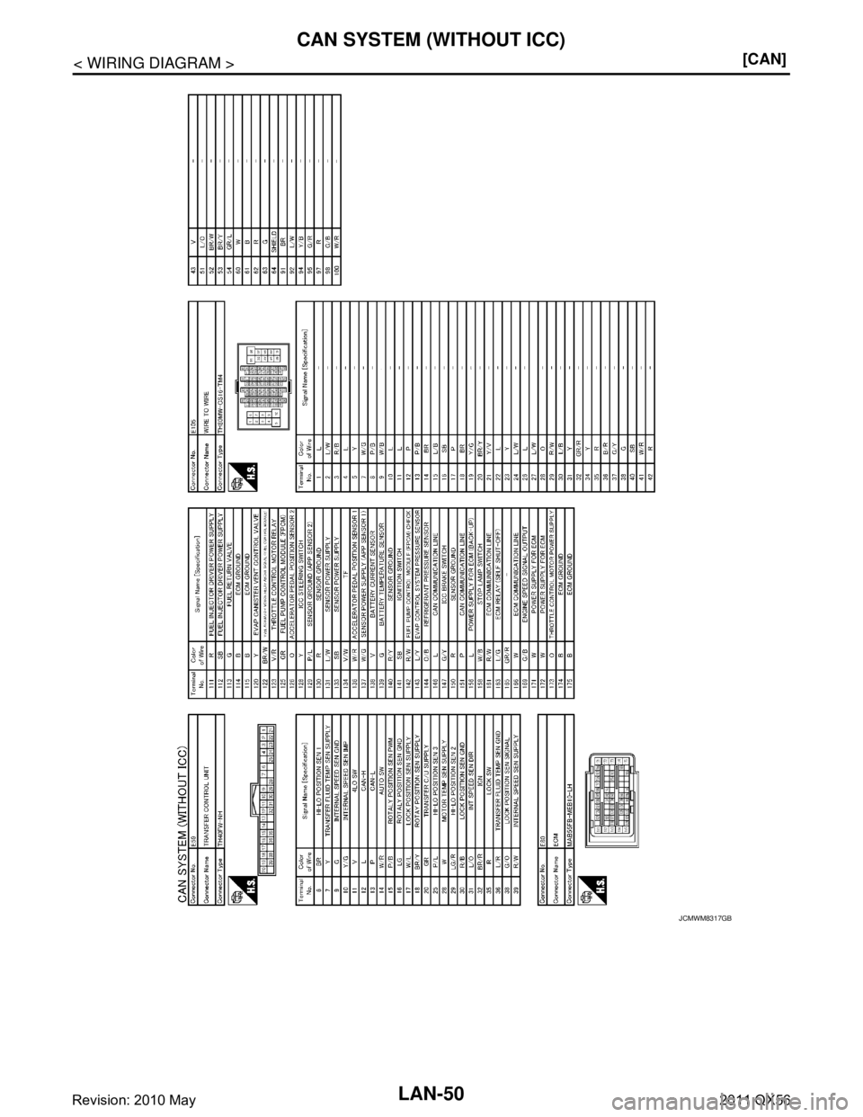 INFINITI QX56 2011  Factory Service Manual 
LAN-50
< WIRING DIAGRAM >[CAN]
CAN SYSTEM (WITHOUT ICC)
JCMWM8317GB
Revision: 2010 May2011 QX56  