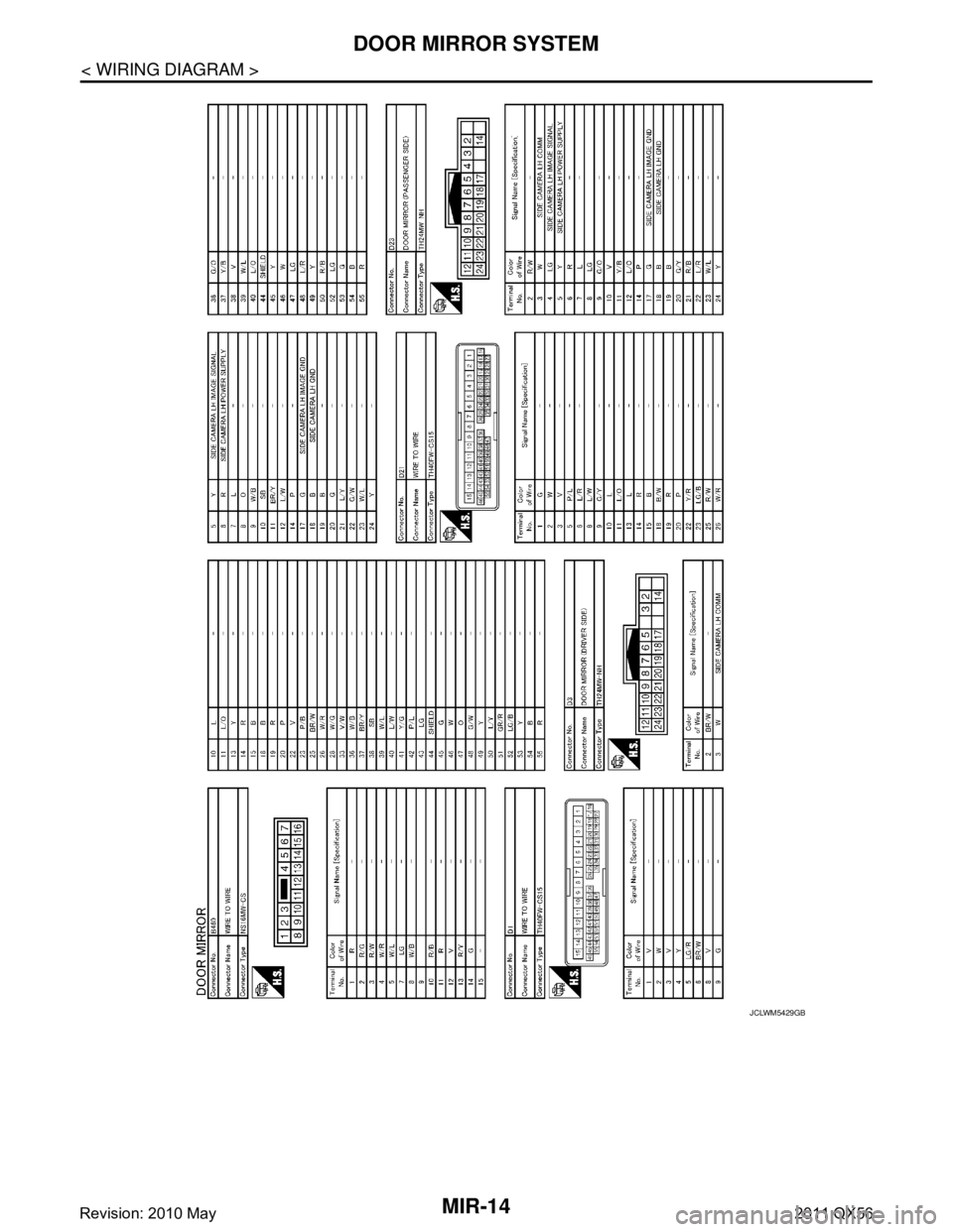 INFINITI QX56 2011  Factory Service Manual 
MIR-14
< WIRING DIAGRAM >
DOOR MIRROR SYSTEM
JCLWM5429GB
Revision: 2010 May2011 QX56  