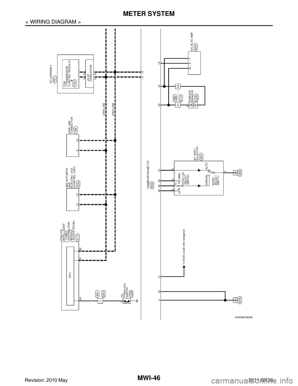 INFINITI QX56 2011  Factory Service Manual 
MWI-46
< WIRING DIAGRAM >
METER SYSTEM
JCNWM4796GB
Revision: 2010 May2011 QX56  