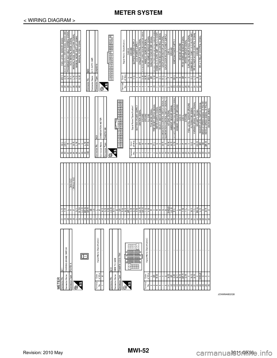 INFINITI QX56 2011  Factory Service Manual 
MWI-52
< WIRING DIAGRAM >
METER SYSTEM
JCNWM4802GB
Revision: 2010 May2011 QX56  