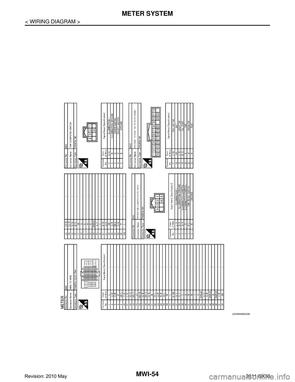 INFINITI QX56 2011  Factory Service Manual 
MWI-54
< WIRING DIAGRAM >
METER SYSTEM
JCNWM4804GB
Revision: 2010 May2011 QX56  