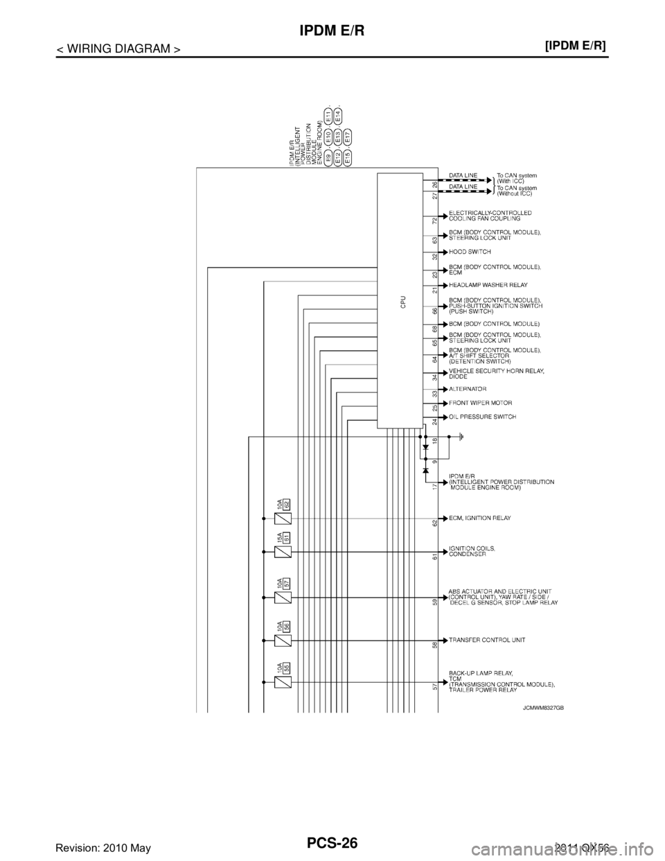 INFINITI QX56 2011  Factory Service Manual 
PCS-26
< WIRING DIAGRAM >[IPDM E/R]
IPDM E/R
JCMWM8327GB
Revision: 2010 May2011 QX56  