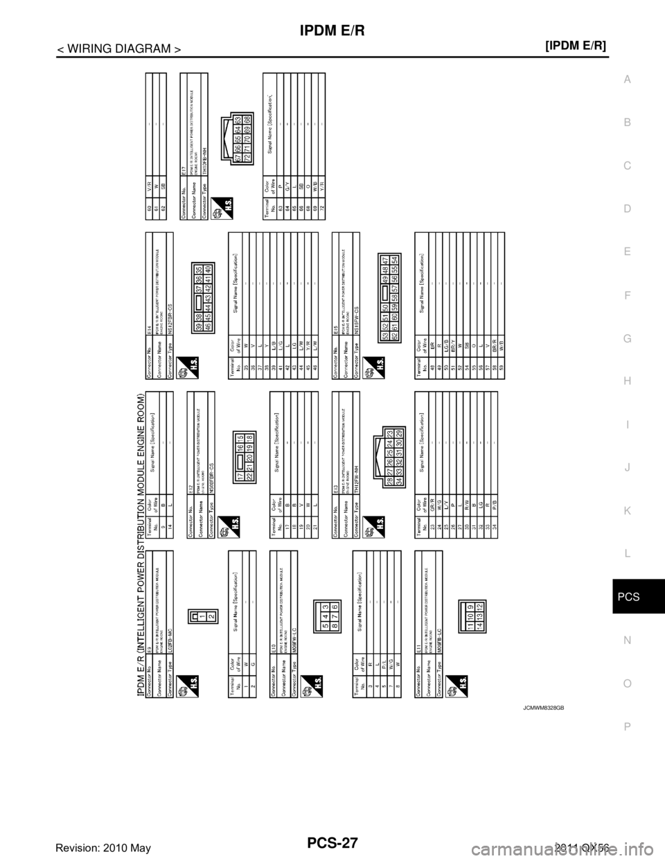 INFINITI QX56 2011  Factory Service Manual 
PCS
IPDM E/RPCS-27
< WIRING DIAGRAM > [IPDM E/R]
C
D
E
F
G H
I
J
K L
B A
O P
N
JCMWM8328GB
Revision: 2010 May2011 QX56  