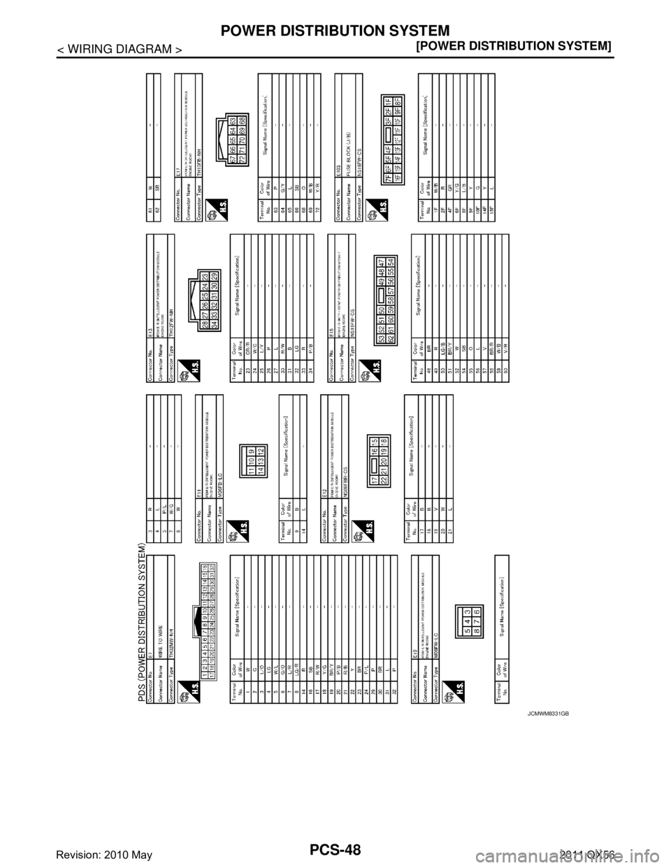 INFINITI QX56 2011  Factory Service Manual 
PCS-48
< WIRING DIAGRAM >[POWER DISTRIBUTION SYSTEM]
POWER DISTRIBUTION SYSTEM
JCMWM8331GB
Revision: 2010 May2011 QX56  