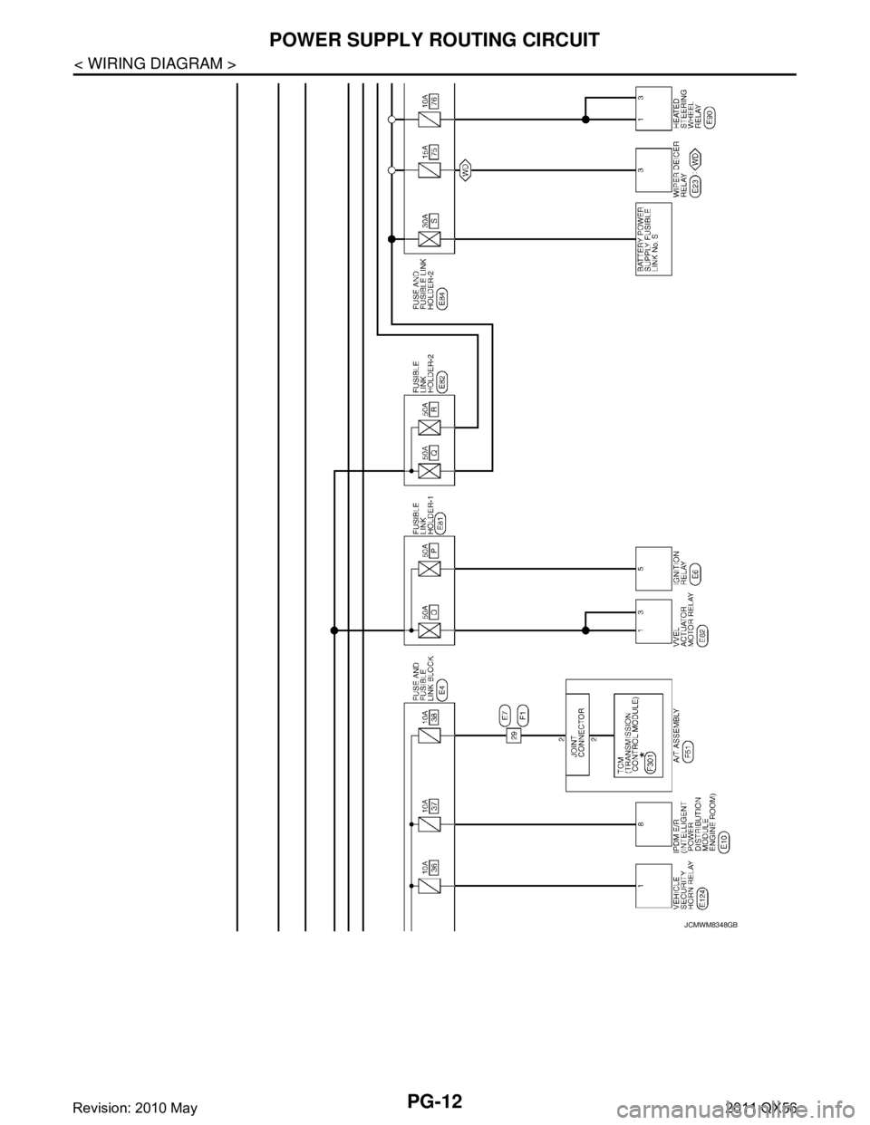 INFINITI QX56 2011  Factory Service Manual 
PG-12
< WIRING DIAGRAM >
POWER SUPPLY ROUTING CIRCUIT
JCMWM8348GB
Revision: 2010 May2011 QX56  