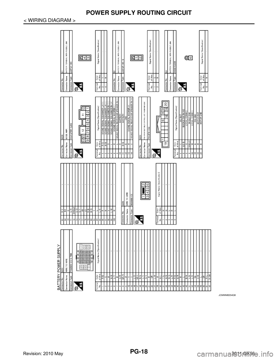 INFINITI QX56 2011  Factory Service Manual 
PG-18
< WIRING DIAGRAM >
POWER SUPPLY ROUTING CIRCUIT
JCMWM8354GB
Revision: 2010 May2011 QX56  