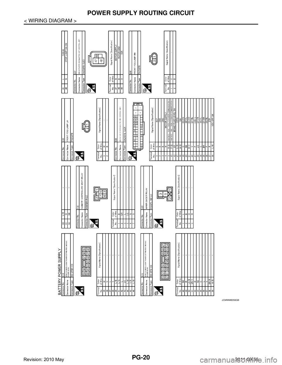 INFINITI QX56 2011  Factory Service Manual 
PG-20
< WIRING DIAGRAM >
POWER SUPPLY ROUTING CIRCUIT
JCMWM8356GB
Revision: 2010 May2011 QX56  