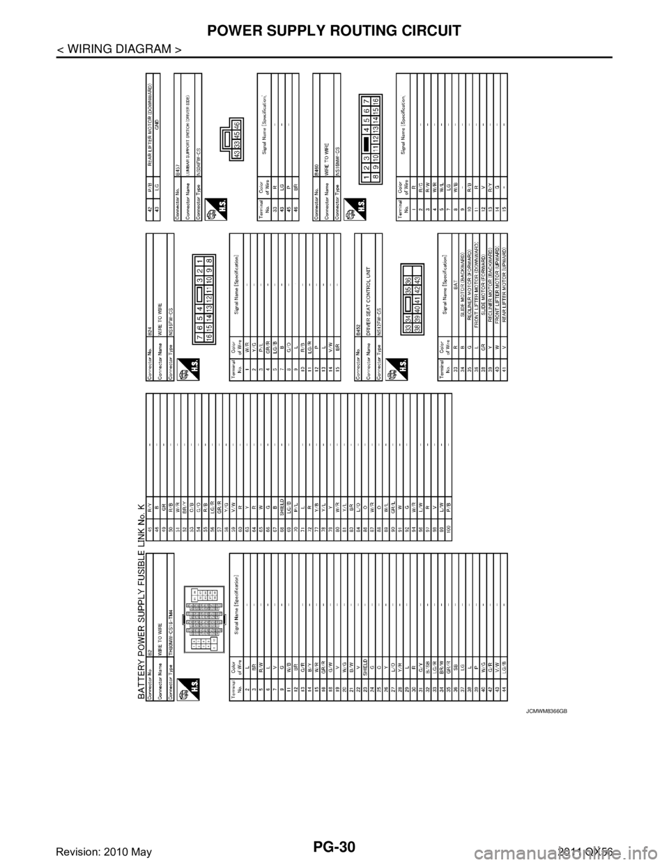 INFINITI QX56 2011  Factory Service Manual 
PG-30
< WIRING DIAGRAM >
POWER SUPPLY ROUTING CIRCUIT
JCMWM8366GB
Revision: 2010 May2011 QX56  