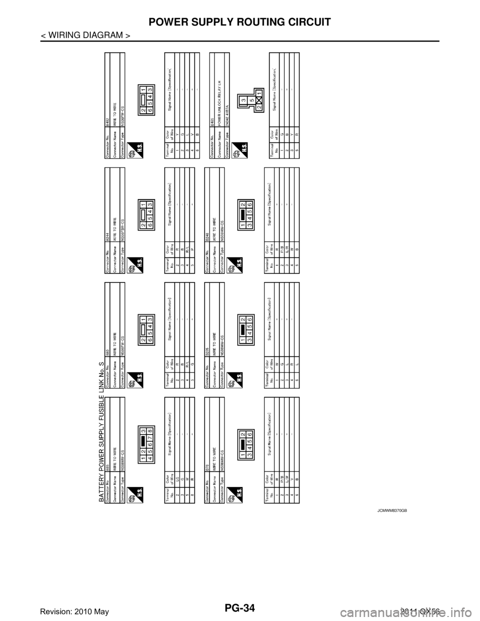 INFINITI QX56 2011  Factory Service Manual 
PG-34
< WIRING DIAGRAM >
POWER SUPPLY ROUTING CIRCUIT
JCMWM8370GB
Revision: 2010 May2011 QX56  