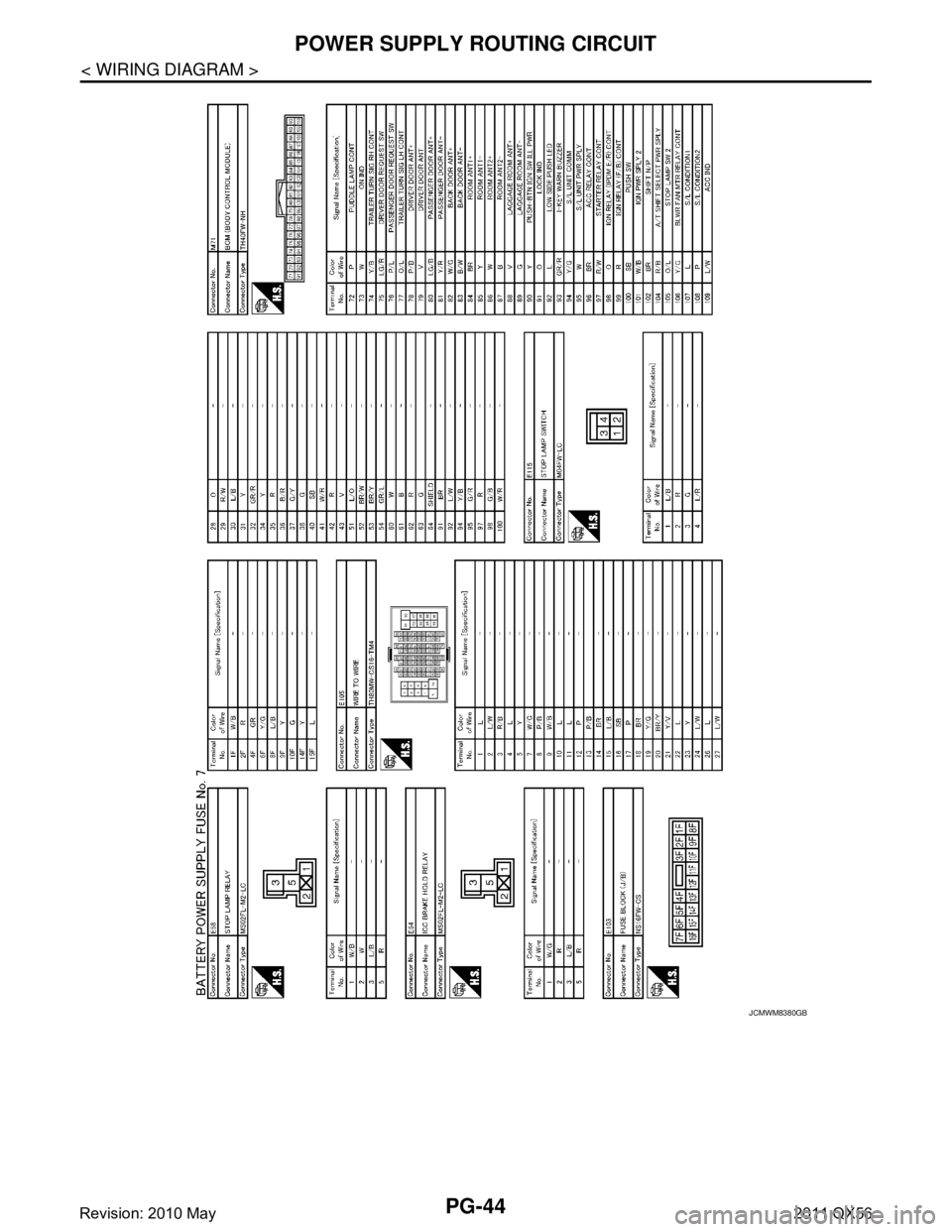 INFINITI QX56 2011  Factory Service Manual 
PG-44
< WIRING DIAGRAM >
POWER SUPPLY ROUTING CIRCUIT
JCMWM8380GB
Revision: 2010 May2011 QX56  