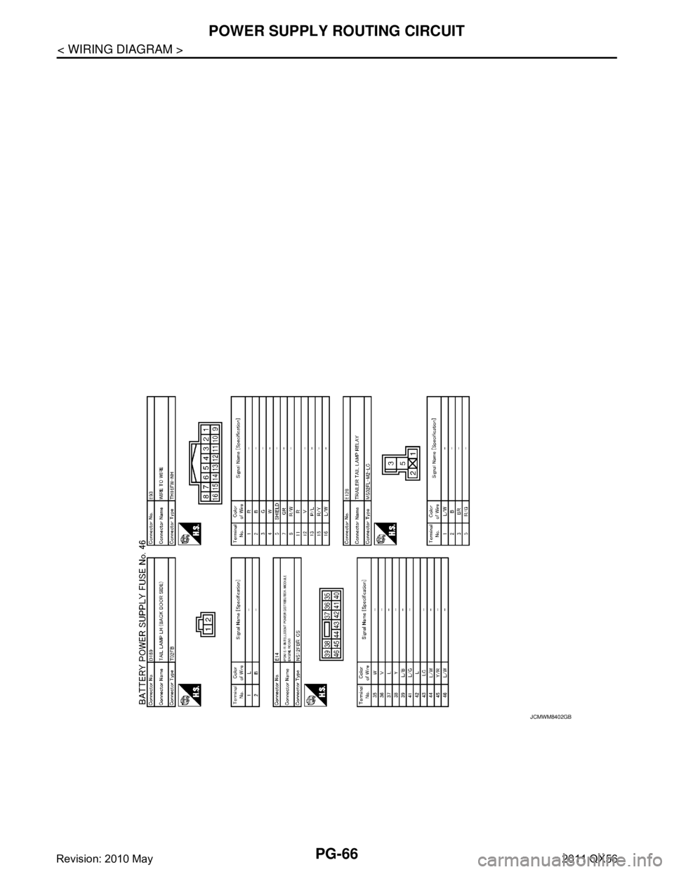 INFINITI QX56 2011  Factory Service Manual 
PG-66
< WIRING DIAGRAM >
POWER SUPPLY ROUTING CIRCUIT
JCMWM8402GB
Revision: 2010 May2011 QX56  