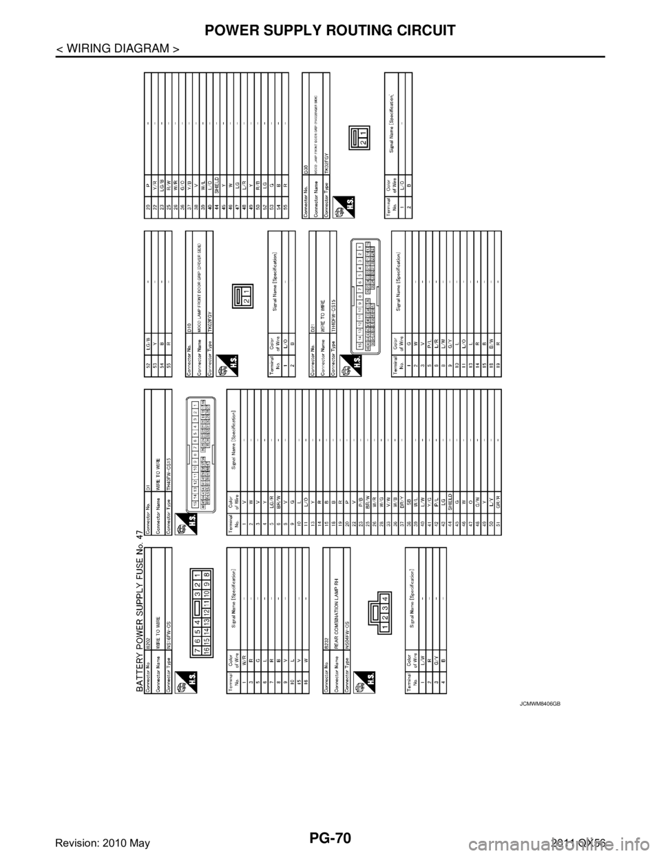 INFINITI QX56 2011  Factory Service Manual 
PG-70
< WIRING DIAGRAM >
POWER SUPPLY ROUTING CIRCUIT
JCMWM8406GB
Revision: 2010 May2011 QX56  