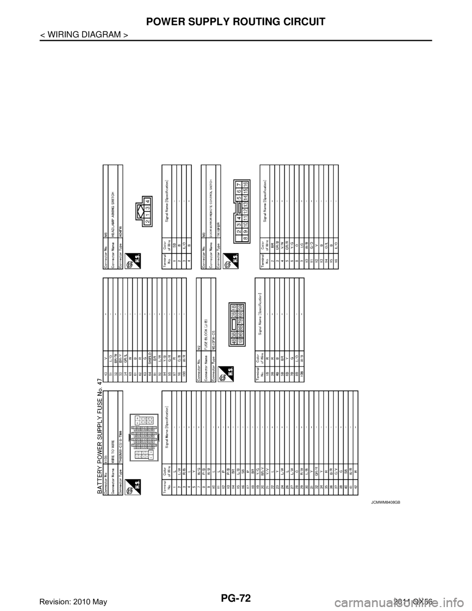 INFINITI QX56 2011  Factory Service Manual 
PG-72
< WIRING DIAGRAM >
POWER SUPPLY ROUTING CIRCUIT
JCMWM8408GB
Revision: 2010 May2011 QX56  