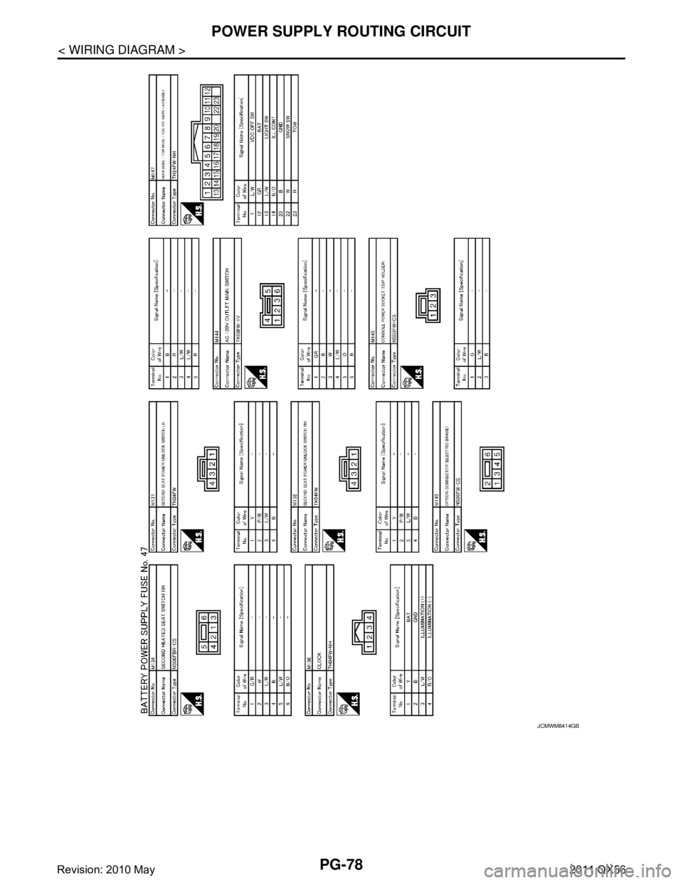 INFINITI QX56 2011  Factory Service Manual 
PG-78
< WIRING DIAGRAM >
POWER SUPPLY ROUTING CIRCUIT
JCMWM8414GB
Revision: 2010 May2011 QX56  