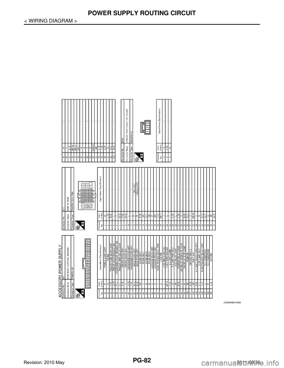 INFINITI QX56 2011  Factory Service Manual 
PG-82
< WIRING DIAGRAM >
POWER SUPPLY ROUTING CIRCUIT
JCMWM8418GB
Revision: 2010 May2011 QX56  