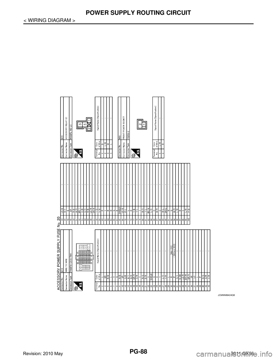 INFINITI QX56 2011  Factory Service Manual 
PG-88
< WIRING DIAGRAM >
POWER SUPPLY ROUTING CIRCUIT
JCMWM8424GB
Revision: 2010 May2011 QX56  