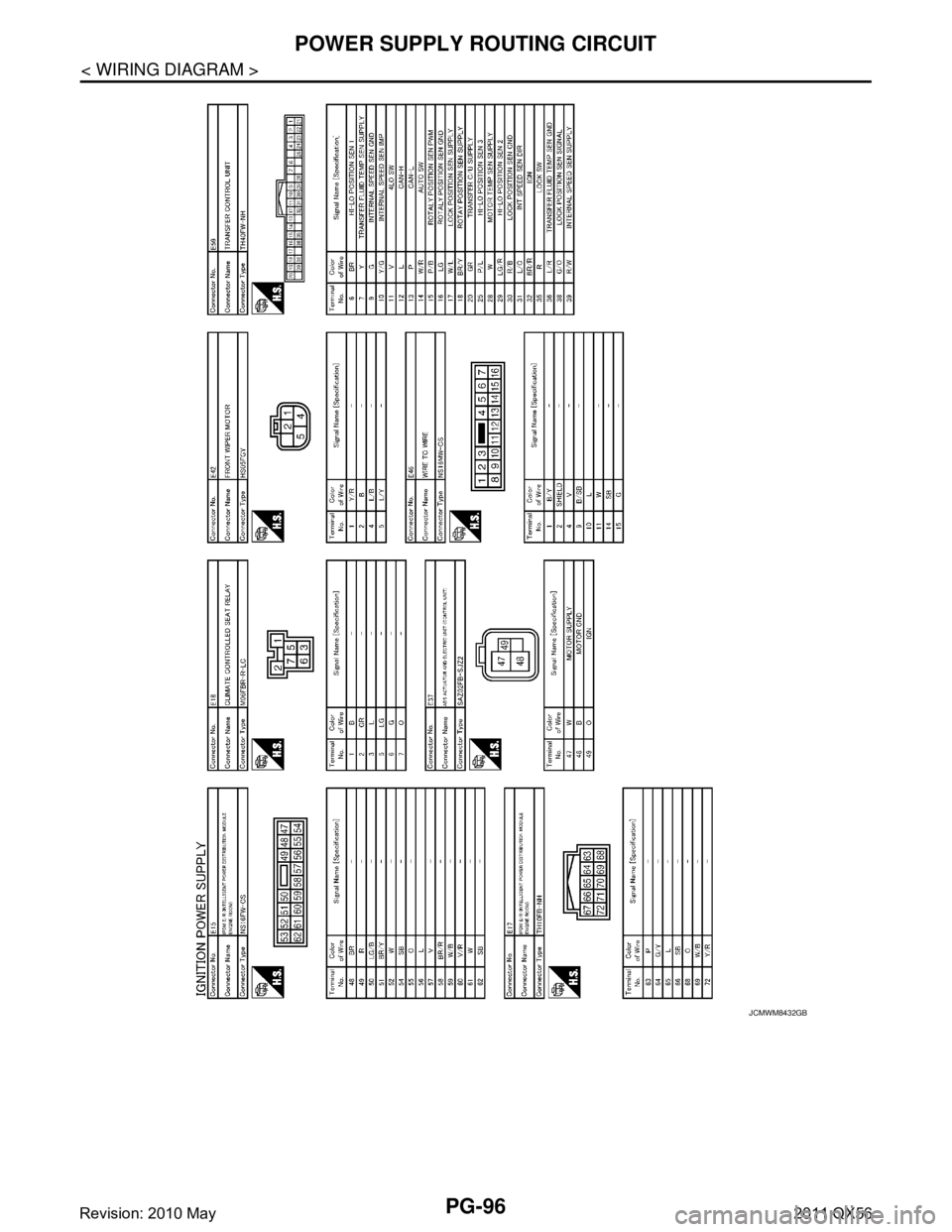 INFINITI QX56 2011  Factory Service Manual 
PG-96
< WIRING DIAGRAM >
POWER SUPPLY ROUTING CIRCUIT
JCMWM8432GB
Revision: 2010 May2011 QX56  
