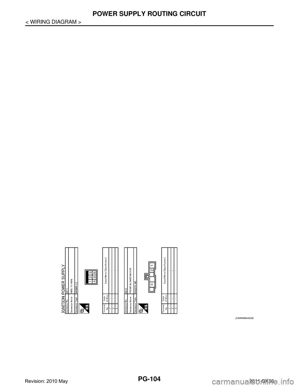 INFINITI QX56 2011  Factory Service Manual 
PG-104
< WIRING DIAGRAM >
POWER SUPPLY ROUTING CIRCUIT
JCMWM8440GB
Revision: 2010 May2011 QX56  