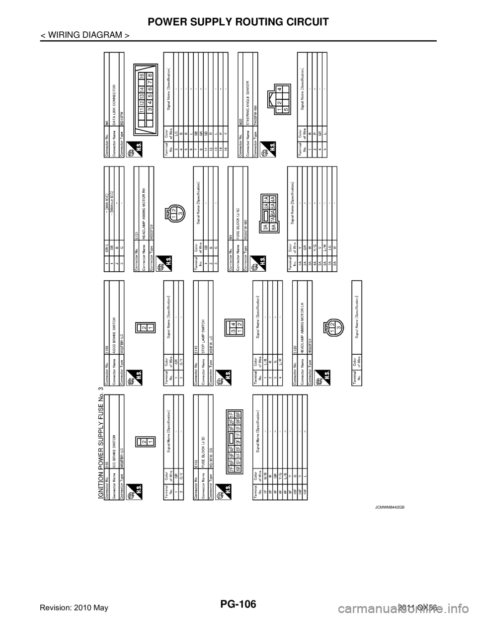 INFINITI QX56 2011  Factory Service Manual 
PG-106
< WIRING DIAGRAM >
POWER SUPPLY ROUTING CIRCUIT
JCMWM8442GB
Revision: 2010 May2011 QX56  