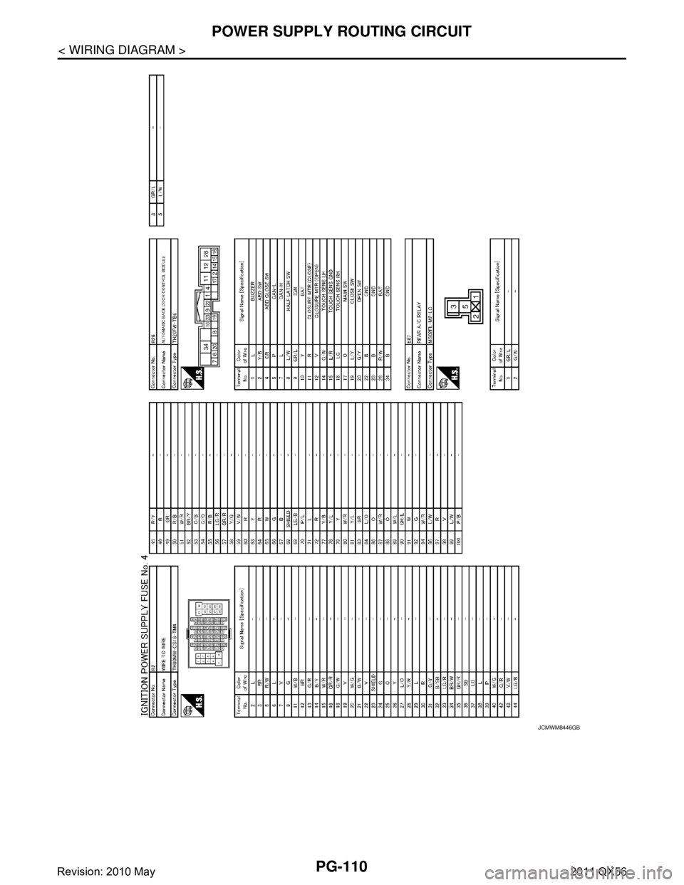 INFINITI QX56 2011  Factory Service Manual 
PG-110
< WIRING DIAGRAM >
POWER SUPPLY ROUTING CIRCUIT
JCMWM8446GB
Revision: 2010 May2011 QX56  