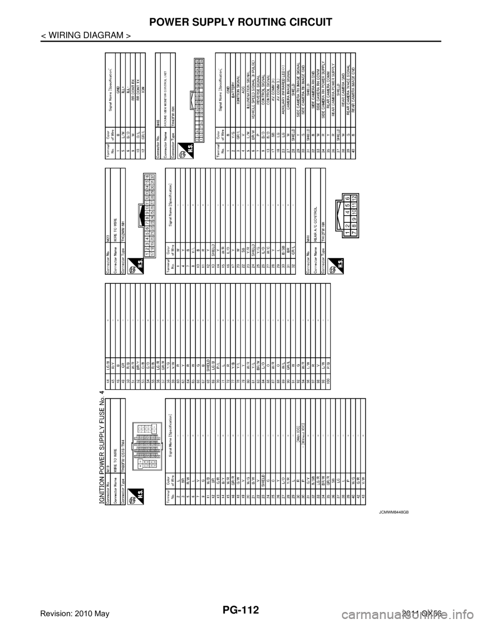 INFINITI QX56 2011  Factory Service Manual 
PG-112
< WIRING DIAGRAM >
POWER SUPPLY ROUTING CIRCUIT
JCMWM8448GB
Revision: 2010 May2011 QX56  