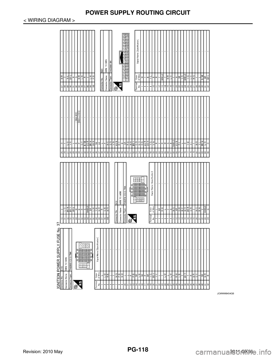 INFINITI QX56 2011  Factory Service Manual 
PG-118
< WIRING DIAGRAM >
POWER SUPPLY ROUTING CIRCUIT
JCMWM8454GB
Revision: 2010 May2011 QX56  