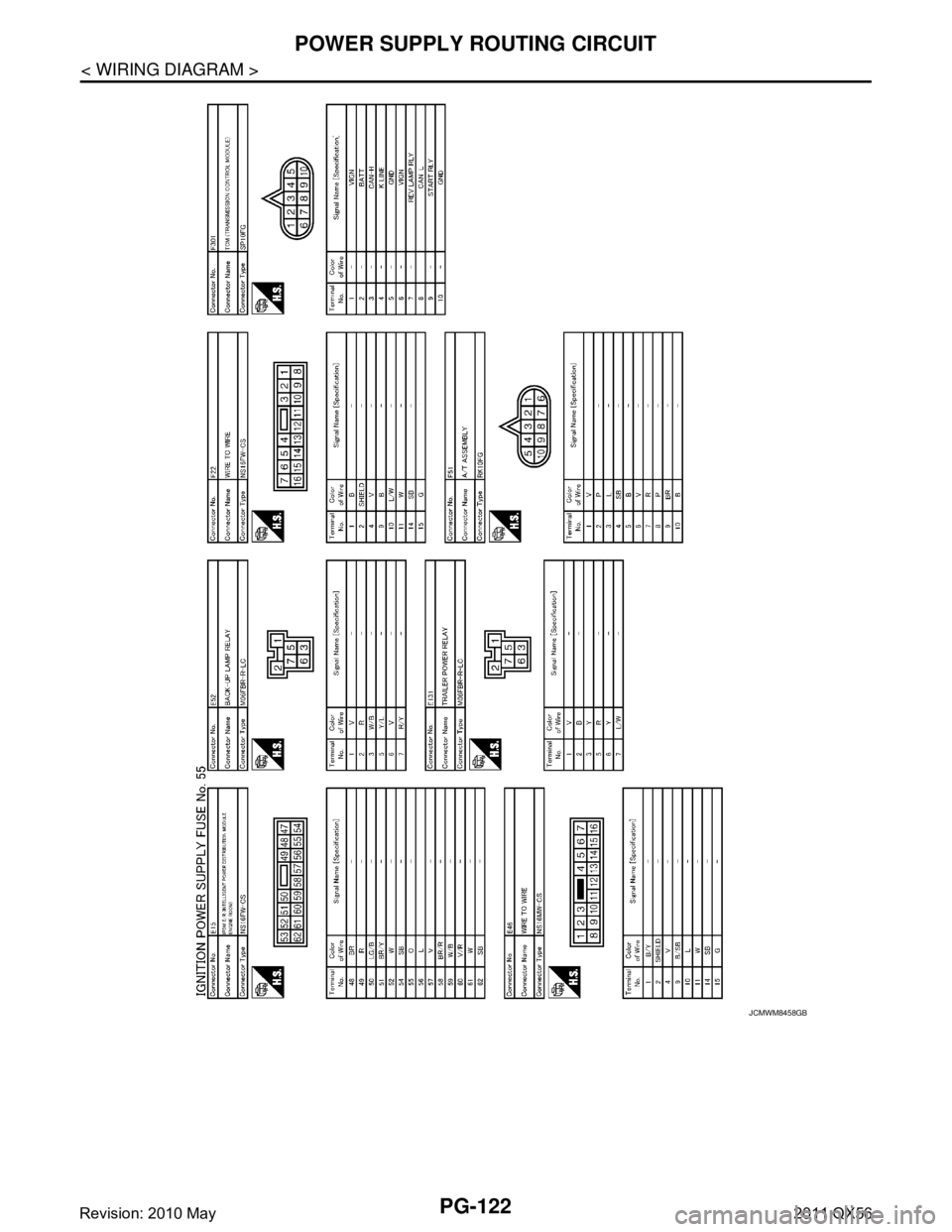 INFINITI QX56 2011  Factory Service Manual 
PG-122
< WIRING DIAGRAM >
POWER SUPPLY ROUTING CIRCUIT
JCMWM8458GB
Revision: 2010 May2011 QX56  