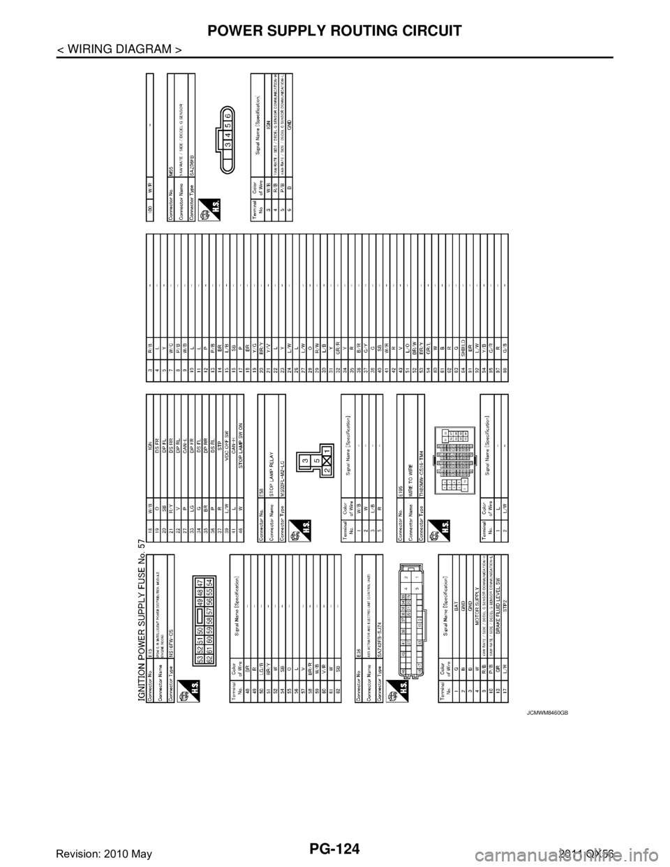 INFINITI QX56 2011  Factory Service Manual 
PG-124
< WIRING DIAGRAM >
POWER SUPPLY ROUTING CIRCUIT
JCMWM8460GB
Revision: 2010 May2011 QX56  