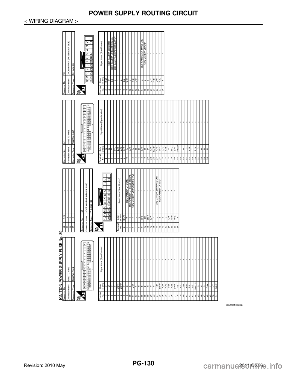 INFINITI QX56 2011  Factory Service Manual 
PG-130
< WIRING DIAGRAM >
POWER SUPPLY ROUTING CIRCUIT
JCMWM8466GB
Revision: 2010 May2011 QX56  