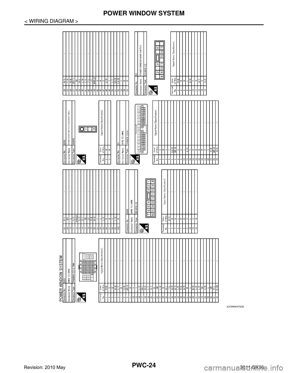 INFINITI QX56 2011  Factory Service Manual 
PWC-24
< WIRING DIAGRAM >
POWER WINDOW SYSTEM
JCKWM4475GB
Revision: 2010 May2011 QX56  