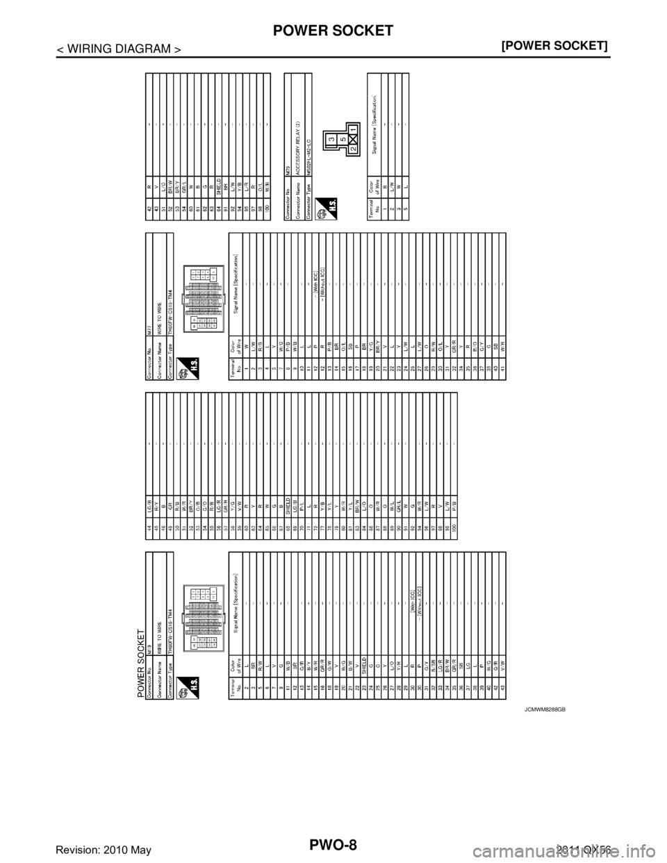 INFINITI QX56 2011  Factory Service Manual 
PWO-8
< WIRING DIAGRAM >[POWER SOCKET]
POWER SOCKET
JCMWM8288GB
Revision: 2010 May2011 QX56  