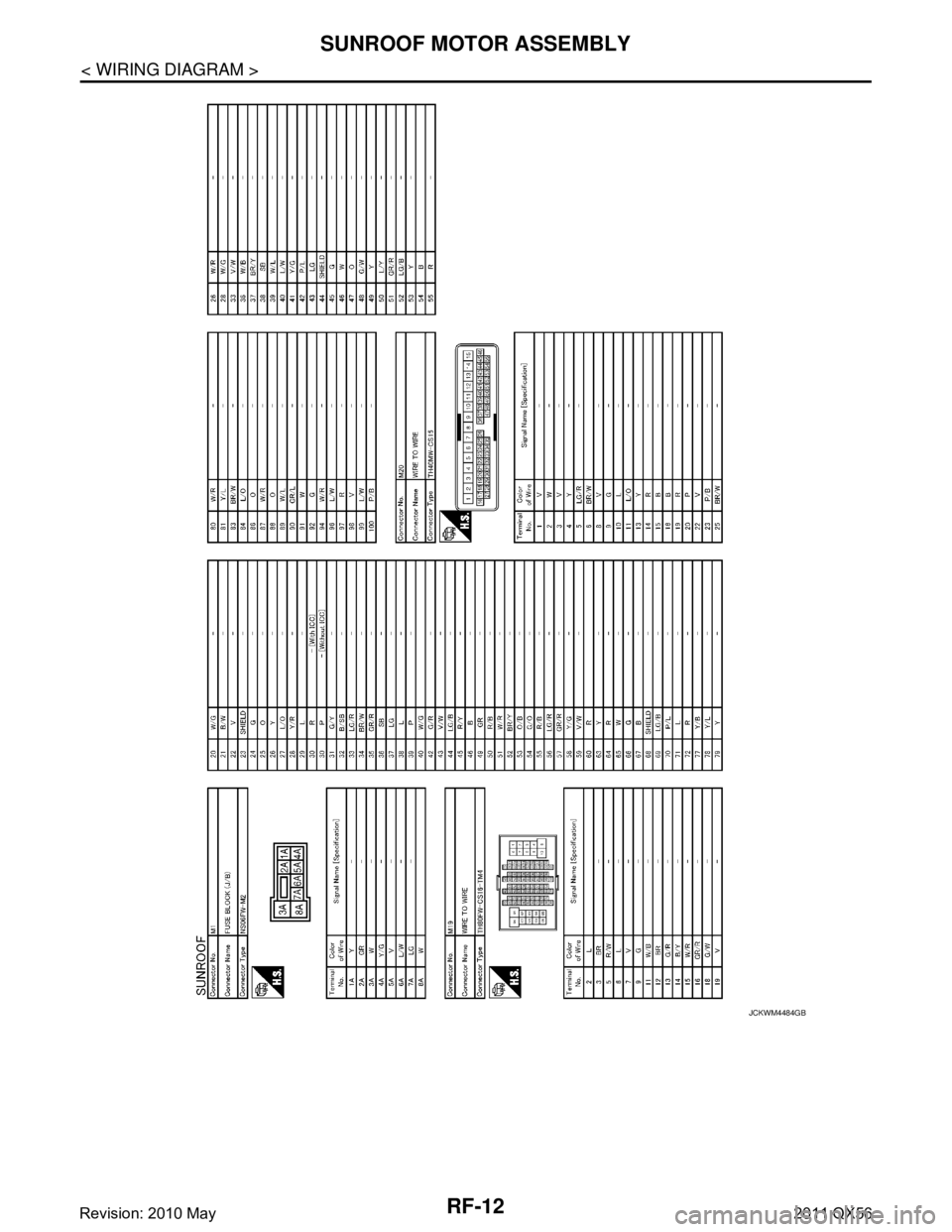 INFINITI QX56 2011  Factory Service Manual 
RF-12
< WIRING DIAGRAM >
SUNROOF MOTOR ASSEMBLY
JCKWM4484GB
Revision: 2010 May2011 QX56  