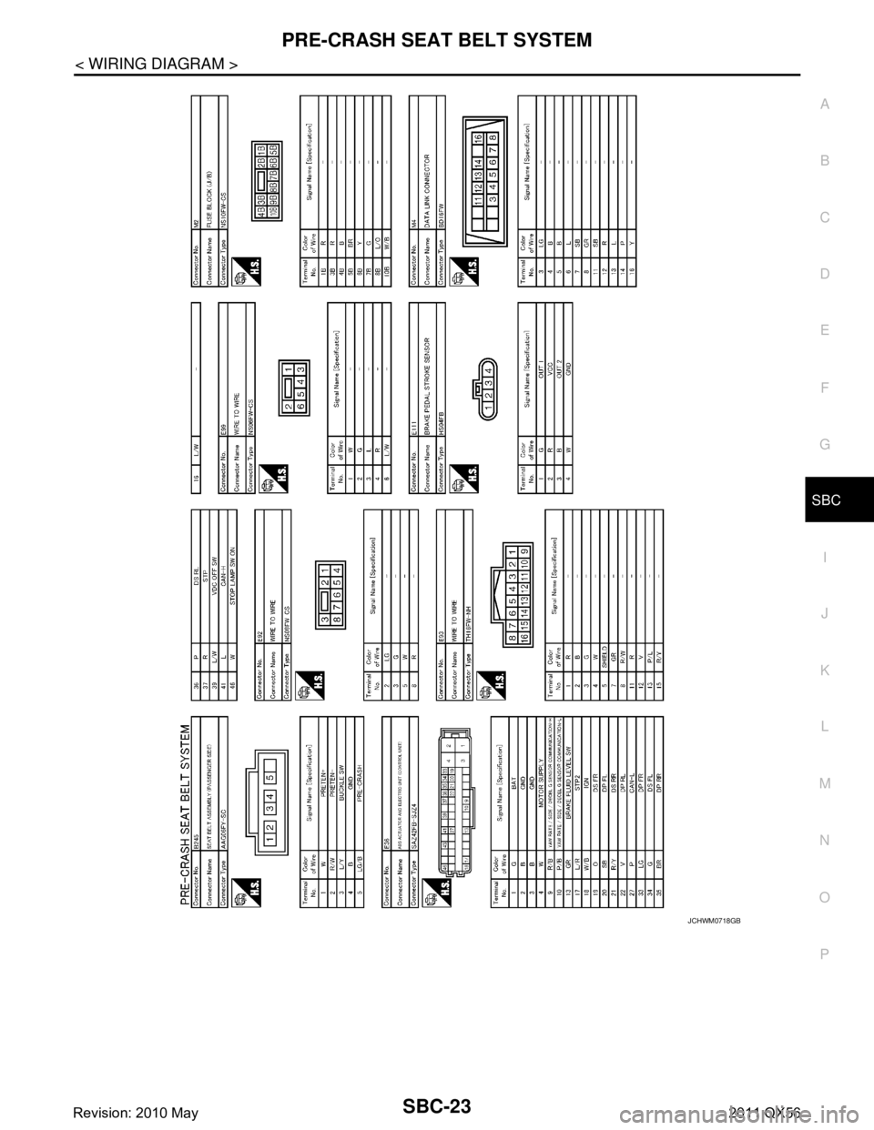 INFINITI QX56 2011  Factory Service Manual 
PRE-CRASH SEAT BELT SYSTEMSBC-23
< WIRING DIAGRAM >
C
DE
F
G
I
J
K L
M A
B
SBC
N
O P
JCHWM0718GB
Revision: 2010 May2011 QX56  