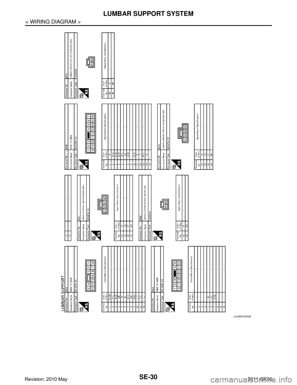 INFINITI QX56 2011  Factory Service Manual 
SE-30
< WIRING DIAGRAM >
LUMBAR SUPPORT SYSTEM
JCJWM1502GB
Revision: 2010 May2011 QX56  