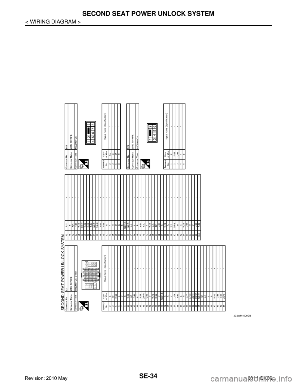 INFINITI QX56 2011  Factory Service Manual 
SE-34
< WIRING DIAGRAM >
SECOND SEAT POWER UNLOCK SYSTEM
JCJWM1506GB
Revision: 2010 May2011 QX56  