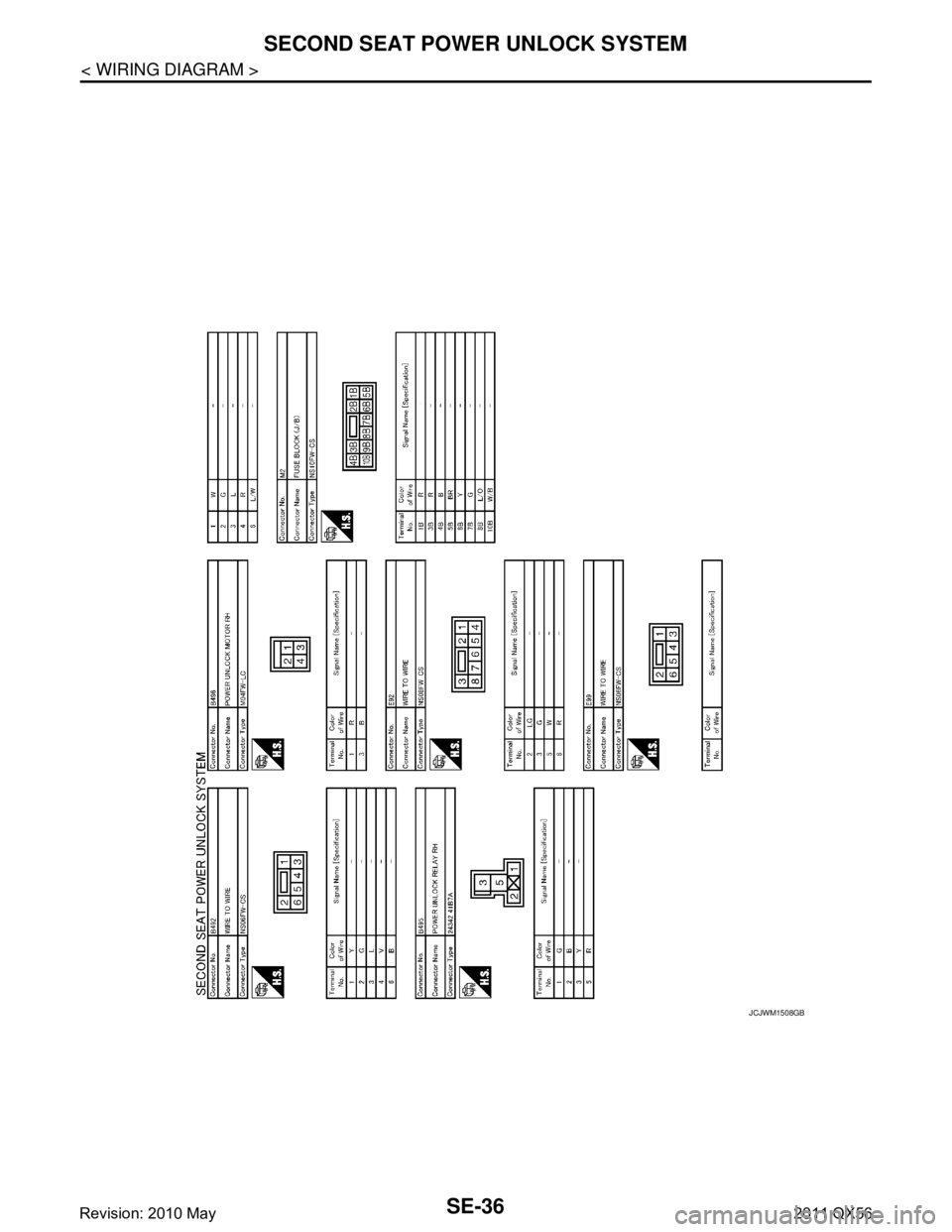 INFINITI QX56 2011  Factory Service Manual 
SE-36
< WIRING DIAGRAM >
SECOND SEAT POWER UNLOCK SYSTEM
JCJWM1508GB
Revision: 2010 May2011 QX56  