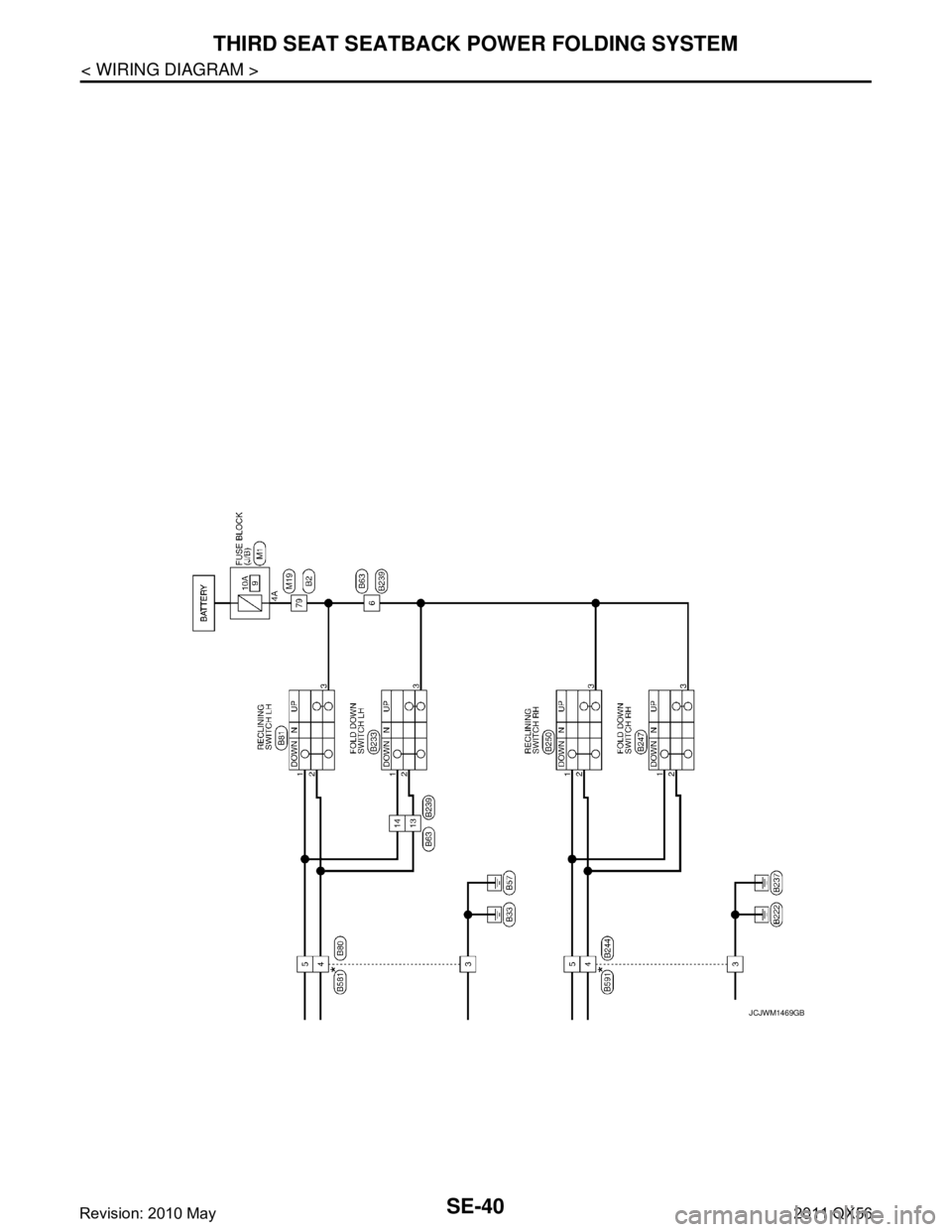 INFINITI QX56 2011  Factory Service Manual 
SE-40
< WIRING DIAGRAM >
THIRD SEAT SEATBACK POWER FOLDING SYSTEM
JCJWM1469GB
Revision: 2010 May2011 QX56  