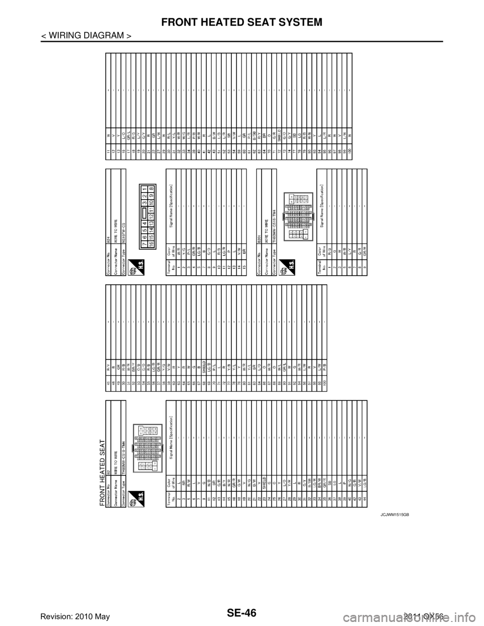 INFINITI QX56 2011  Factory Service Manual 
SE-46
< WIRING DIAGRAM >
FRONT HEATED SEAT SYSTEM
JCJWM1515GB
Revision: 2010 May2011 QX56  