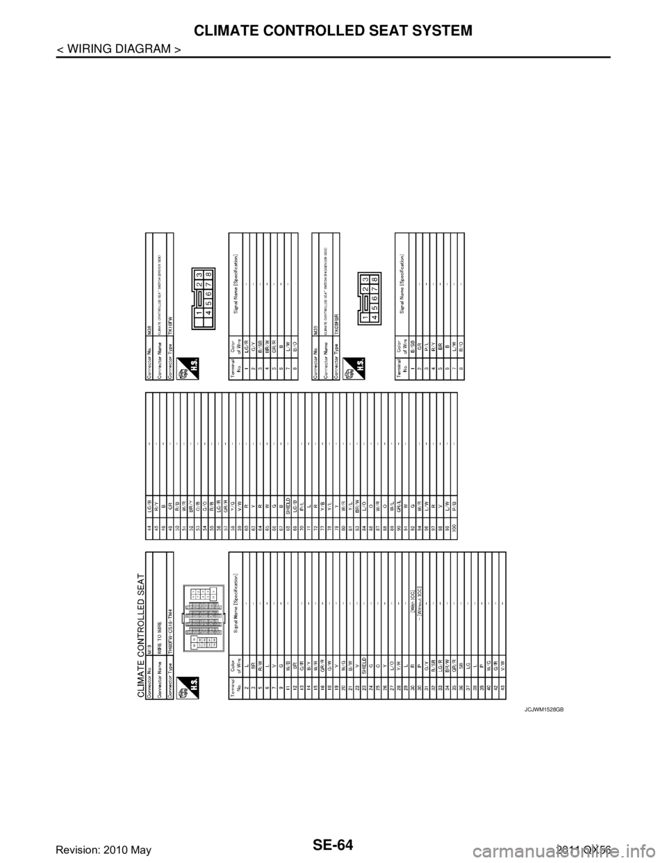 INFINITI QX56 2011  Factory Service Manual 
SE-64
< WIRING DIAGRAM >
CLIMATE CONTROLLED SEAT SYSTEM
JCJWM1528GB
Revision: 2010 May2011 QX56  