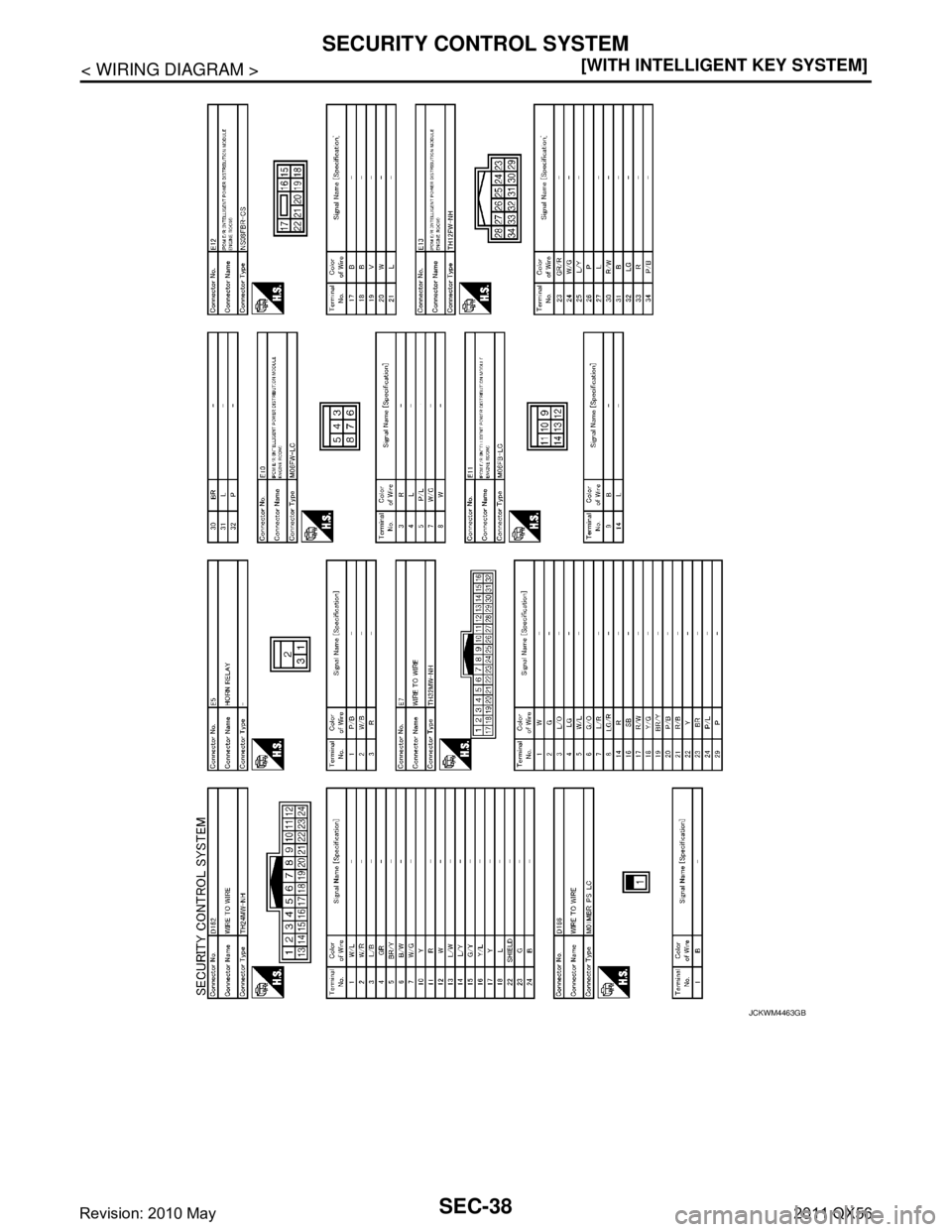 INFINITI QX56 2011  Factory Service Manual 
SEC-38
< WIRING DIAGRAM >[WITH INTELLIGENT KEY SYSTEM]
SECURITY CONTROL SYSTEM
JCKWM4463GB
Revision: 2010 May2011 QX56  