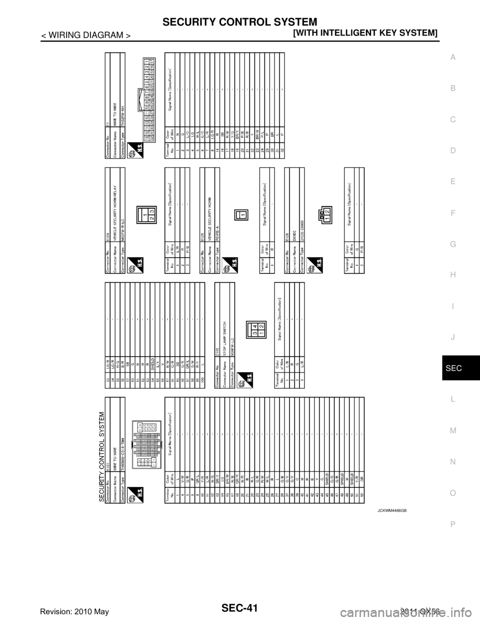 INFINITI QX56 2011  Factory Service Manual 
SECURITY CONTROL SYSTEMSEC-41
< WIRING DIAGRAM > [WITH INTELLIGENT KEY SYSTEM]
C
D
E
F
G H
I
J
L
M A
B
SEC
N
O P
JCKWM4466GB
Revision: 2010 May2011 QX56  