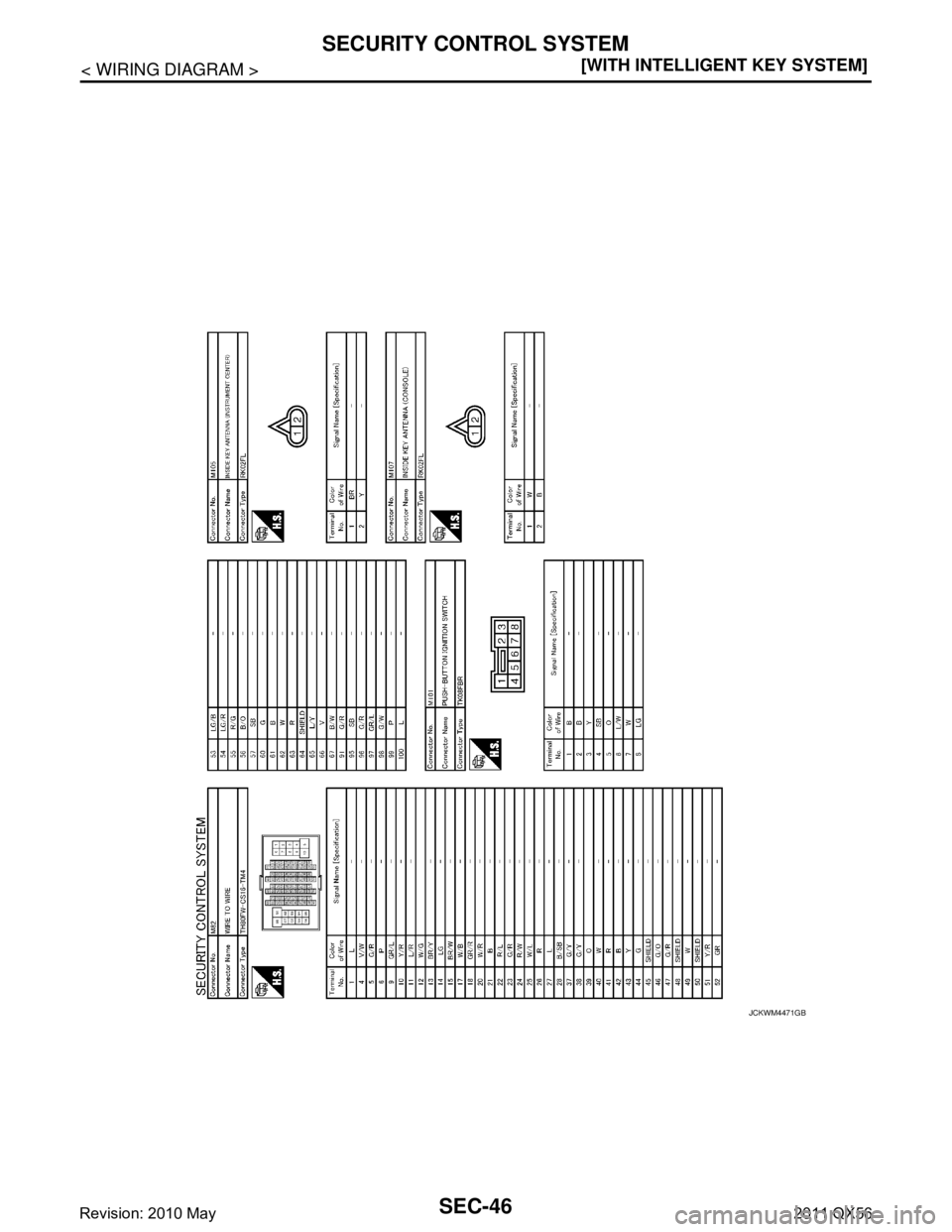INFINITI QX56 2011  Factory Service Manual 
SEC-46
< WIRING DIAGRAM >[WITH INTELLIGENT KEY SYSTEM]
SECURITY CONTROL SYSTEM
JCKWM4471GB
Revision: 2010 May2011 QX56  
