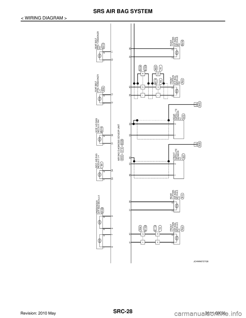 INFINITI QX56 2011  Factory Service Manual 
SRC-28
< WIRING DIAGRAM >
SRS AIR BAG SYSTEM
JCHWM0727GB
Revision: 2010 May2011 QX56  