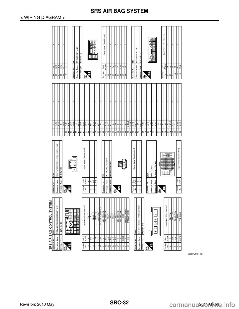 INFINITI QX56 2011  Factory Service Manual 
SRC-32
< WIRING DIAGRAM >
SRS AIR BAG SYSTEM
JCHWM0731GB
Revision: 2010 May2011 QX56  