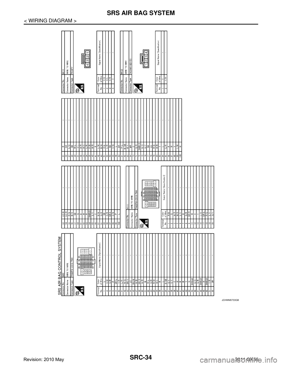INFINITI QX56 2011  Factory Service Manual 
SRC-34
< WIRING DIAGRAM >
SRS AIR BAG SYSTEM
JCHWM0733GB
Revision: 2010 May2011 QX56  